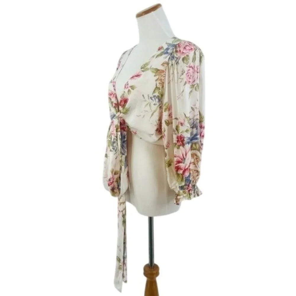 Auguste Vintage Inspired Floral Boho Tie Front Wrap Top Blouse - Picture 12 of 16